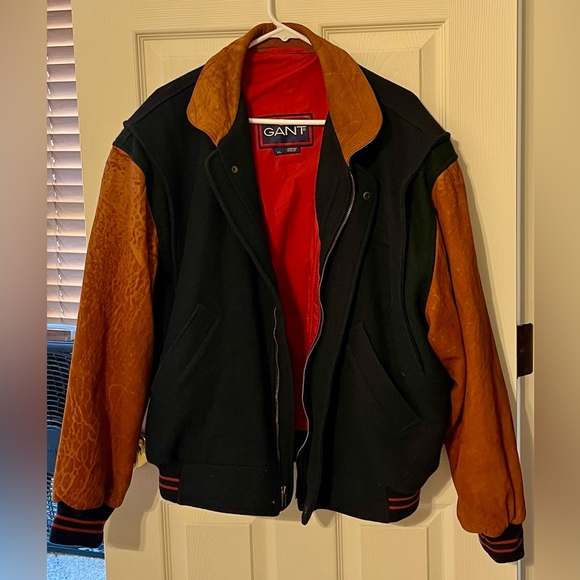 Gant Other - Gant Black and Brown Bomber Jacket with Leather Sleeves